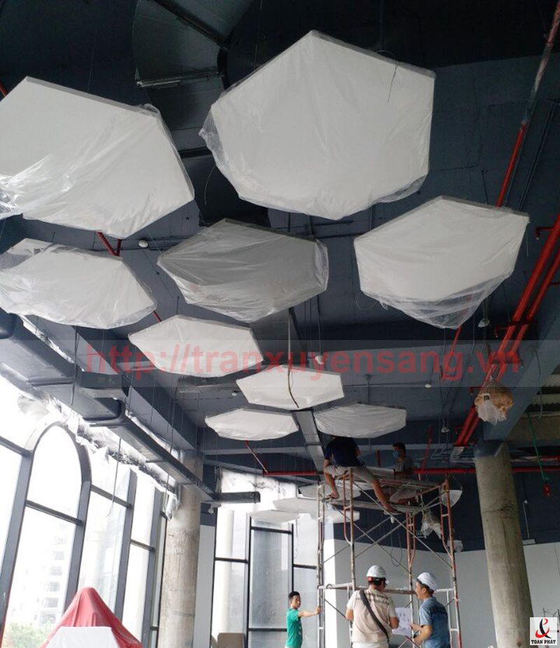 Thi công trần tiêu âm Viettel – Tầng 2 tòa nhà The Light