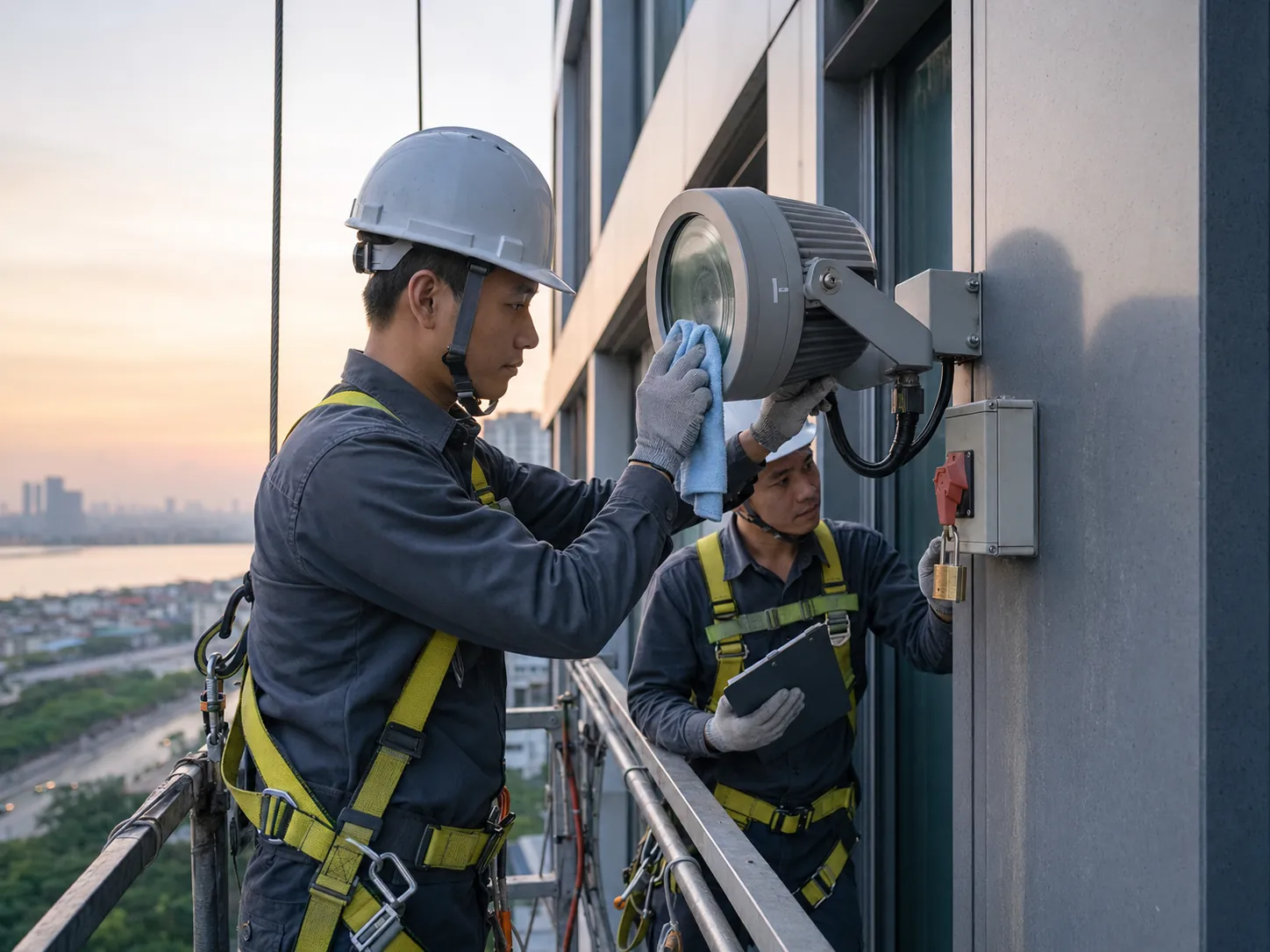 Cách vệ sinh đèn mặt dựng an toàn và không làm sai góc chiếu