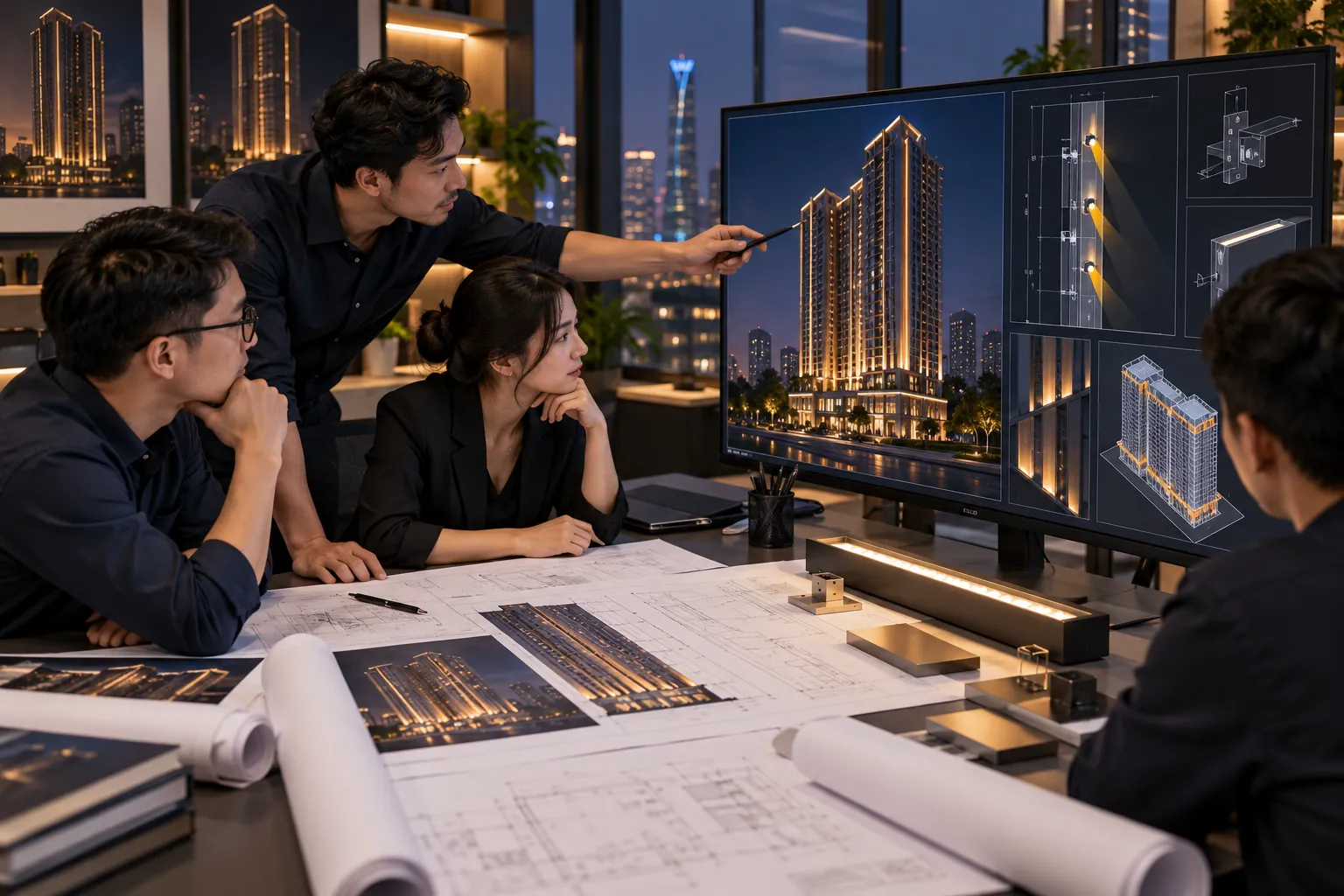 An toàn khi thi công đèn LED trên tòa nhà cao tầng
